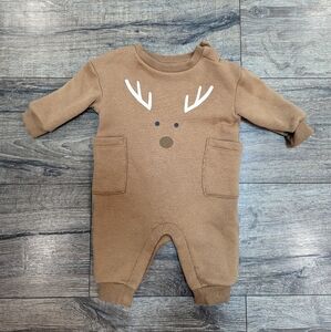 Newborn Romper Reindeer Christmas Outfit One Piece Baby Boy Girl Neutral Tan